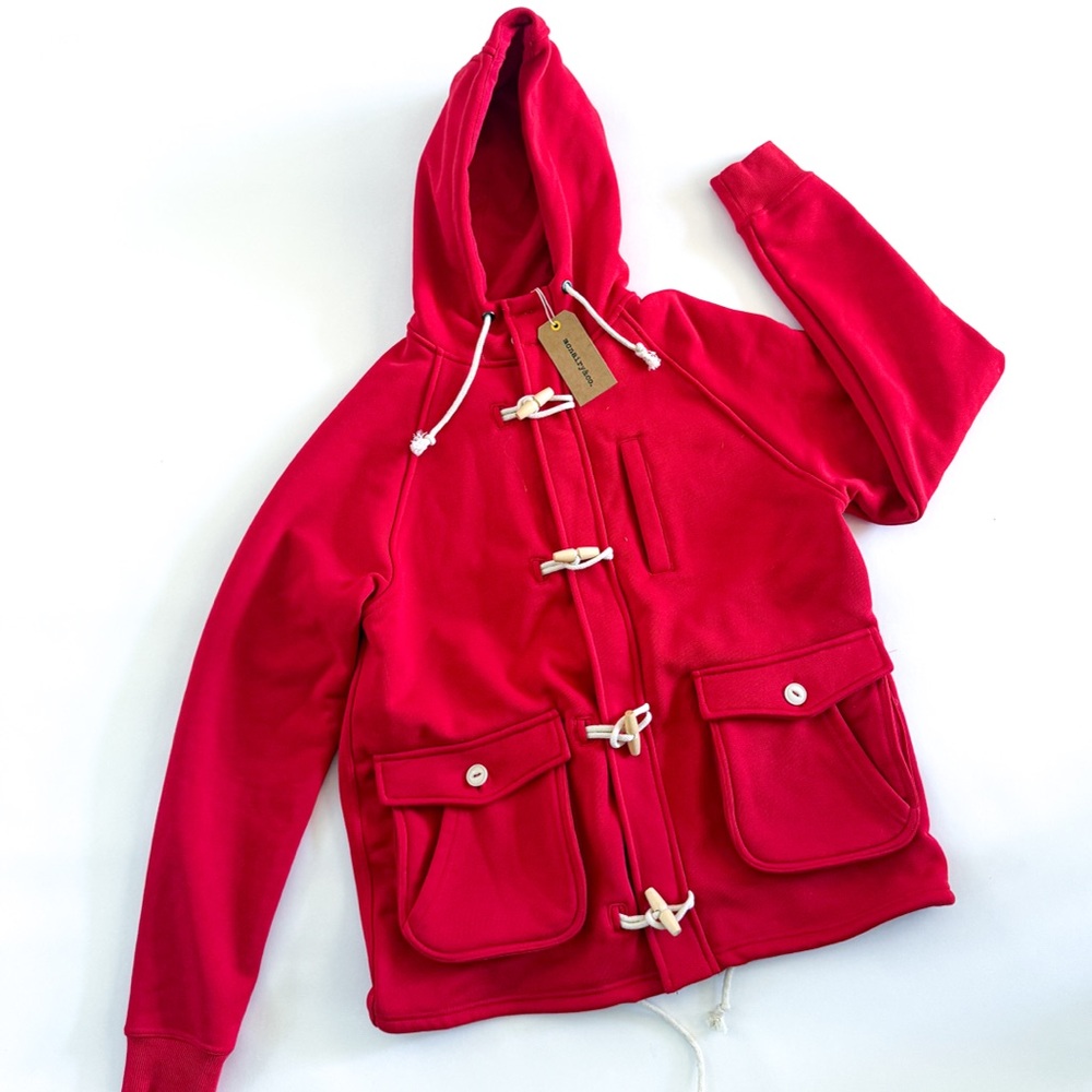 Red Toggle Jacket with Hood